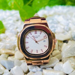P.P (Automatic) Nautilus Rose Gold Brown Belt - White Dial