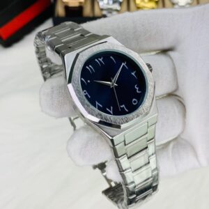 Arabic Metal Strap (Silver Chain Blue Dial)